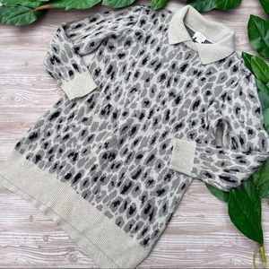 Kate Spade Leopard Collared Tunic Sweater Dress Small